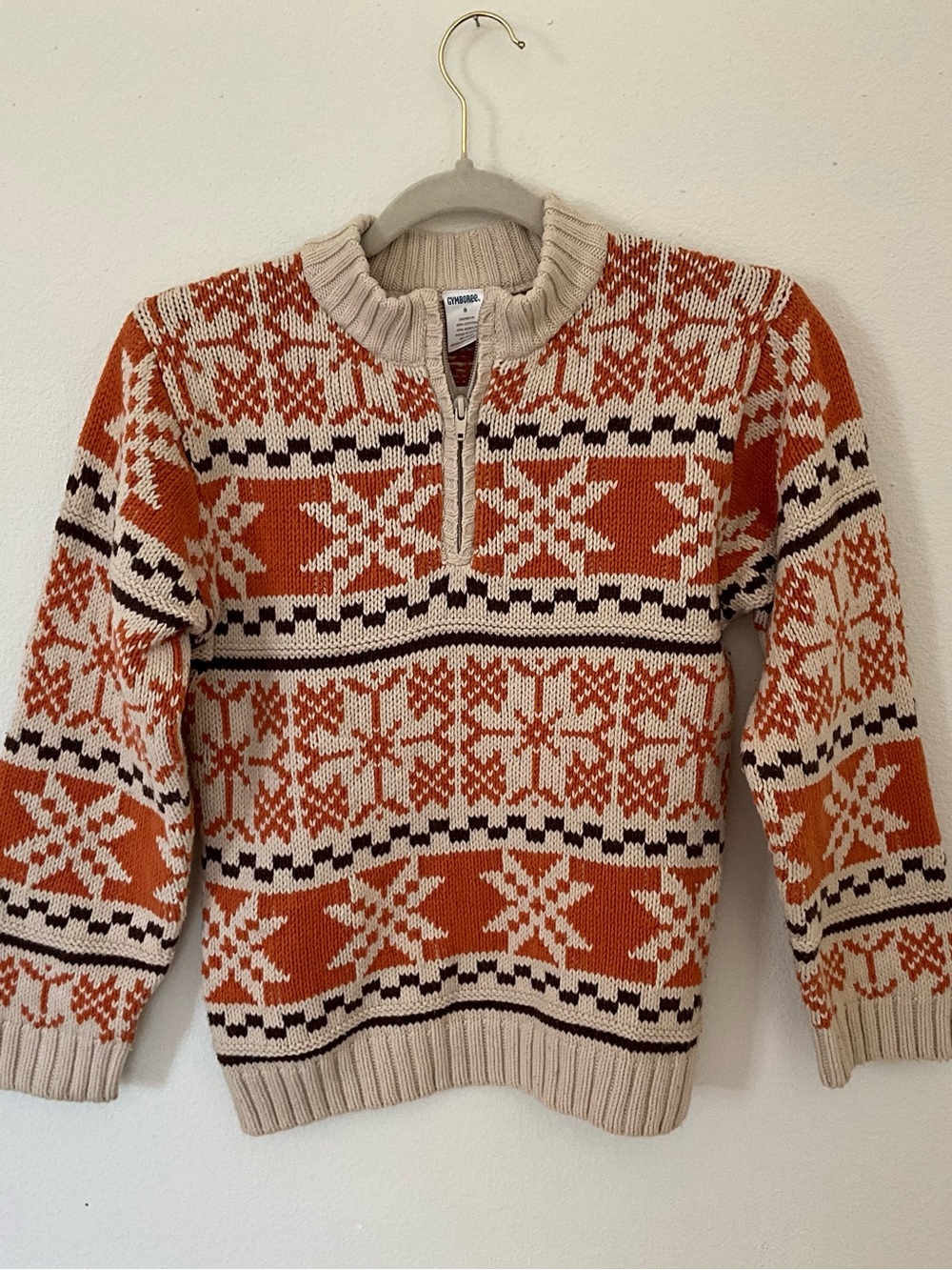 Vintage Gymboree Orange and Cream Fair Isle Half-Zip Sweater